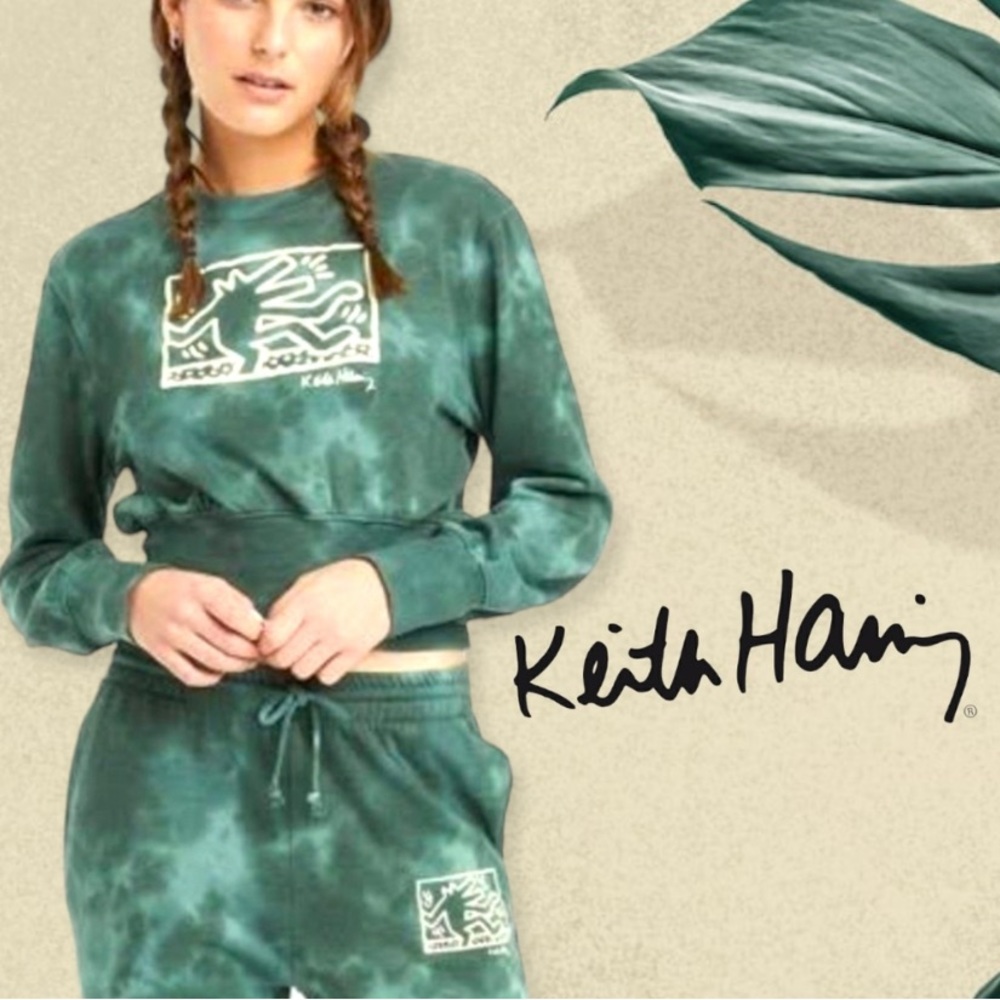 Keith Haring Green Tye Dye Crop Sweatshirt